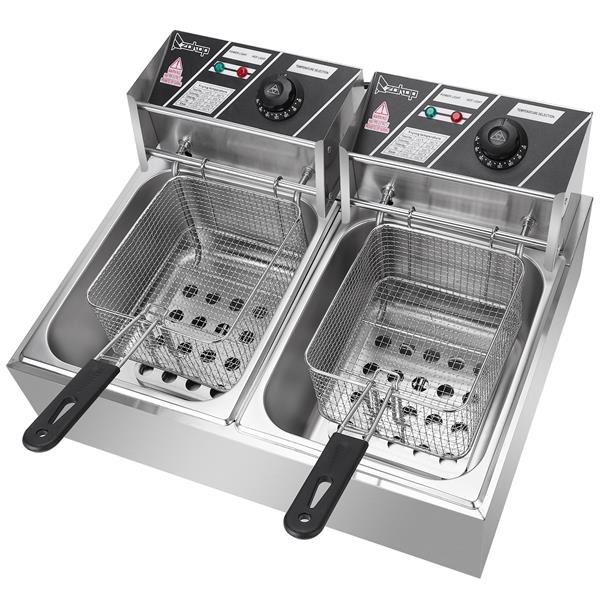 EH82 2500W 220-240V 12.7QT/12L Stainless Steel Double Cylinder Electric Fryer UK Plug