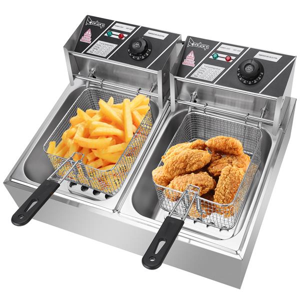 EH82 2500W 220-240V 12.7QT/12L Stainless Steel Double Cylinder Electric Fryer UK Plug