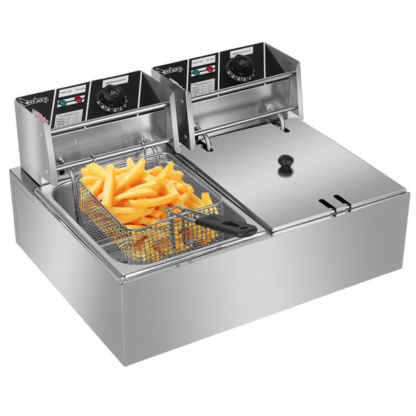 EH82 2500W 220-240V 12.7QT/12L Stainless Steel Double Cylinder Electric Fryer UK Plug